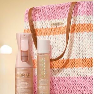 Kopari Pink and Orange Striped Woven Tote Pink Cotton Lining 1 Inside Pocket